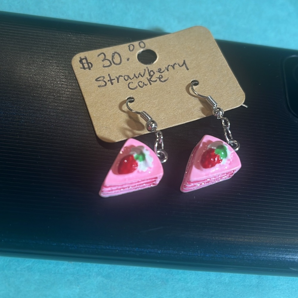 Hand Crafted Strawberry Shortcake Dangle Earrings - Picture 8 of 8